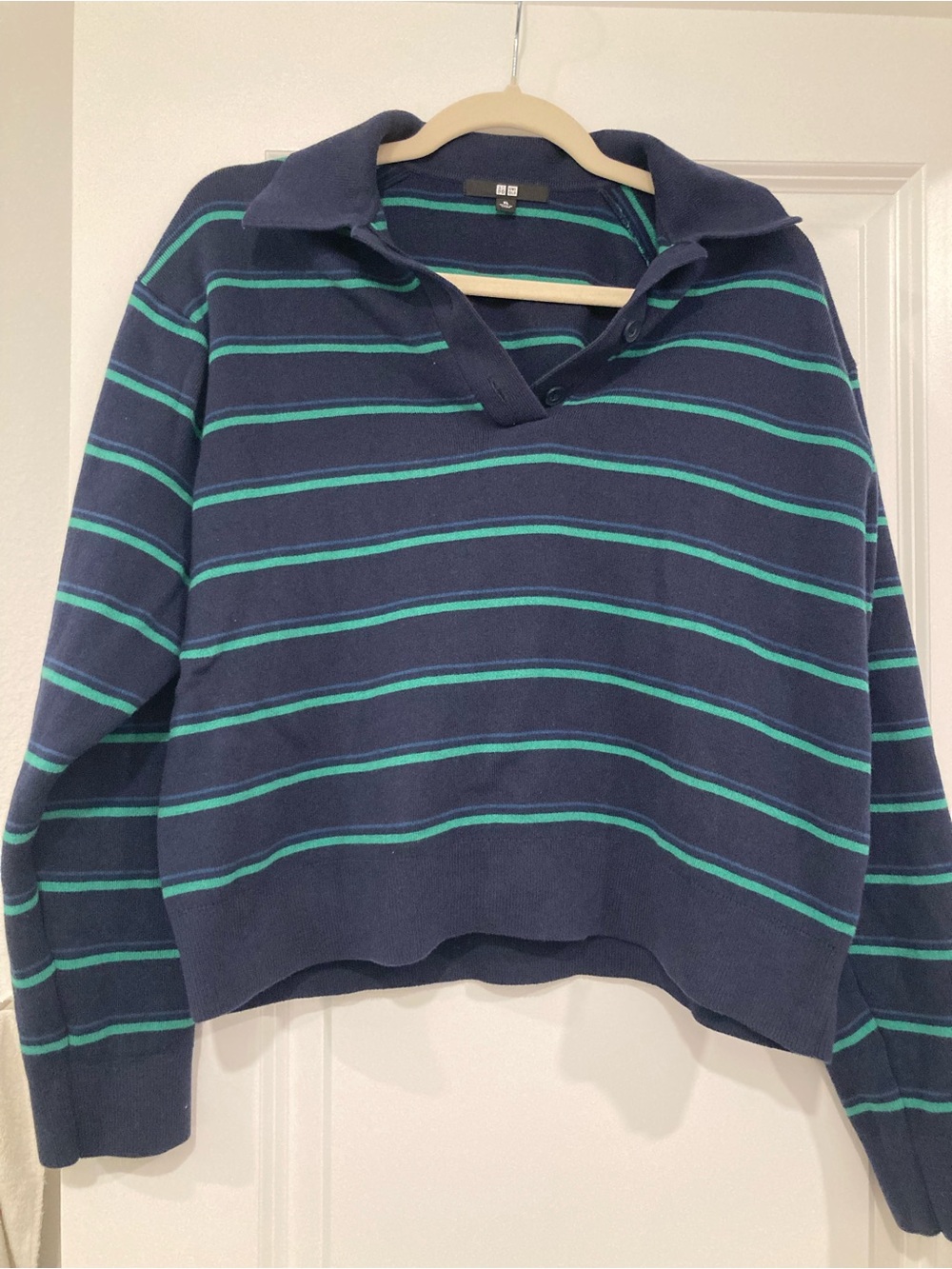 UNIQLO Women's Striped Cotton Polo Sweater - Picture 2 of 3